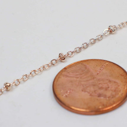 3 feet ROSE Gold Plated Satellite Chain Flat BALL Chain - 2.4x1.7mm SOLDERED link - Tiny Small Ball Flat Cable Chain - 2417FSAT