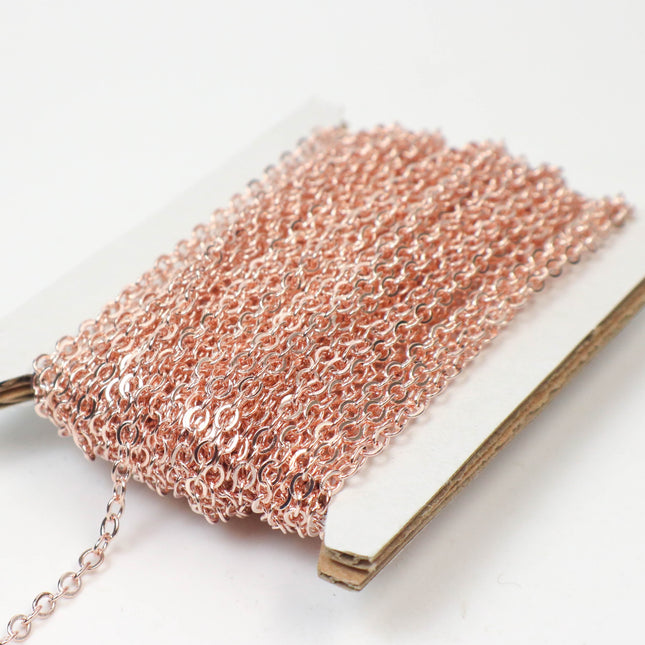 New 32 feet ROSE Gold Plated Flat Soldered Cable Chain - 3.4x2.9mm SOLDERED Link  - 3429F-RG