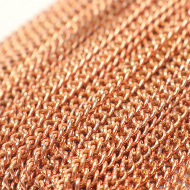 NEWnew 100 feet spool of Raw Brass (Copper Color) (No Plated Virgin) Copper SOLDERED Round Sturdy   Diamond Cut  Curb Chain - 2.3mm Solder link - 2.3F