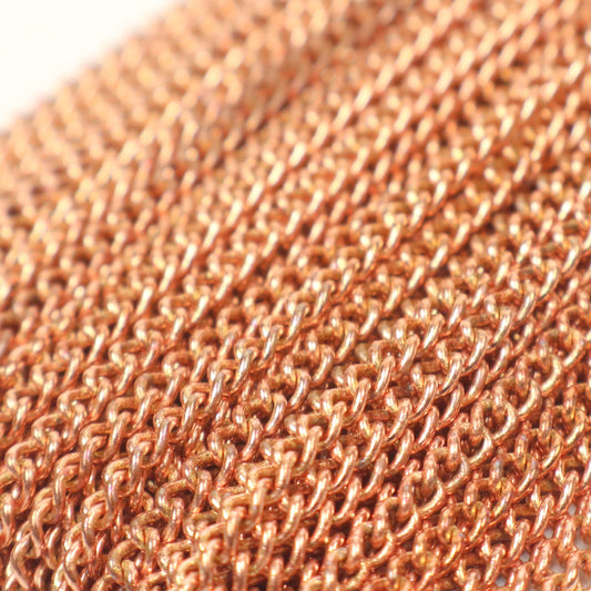 Sample 3 feet spool of Raw Brass (Copper Color)(No Plated Virgin) Copper SOLDERED Round Sturdy   Diamond Cut  Curb Chain - 2.3mm Solder link - 2.3F