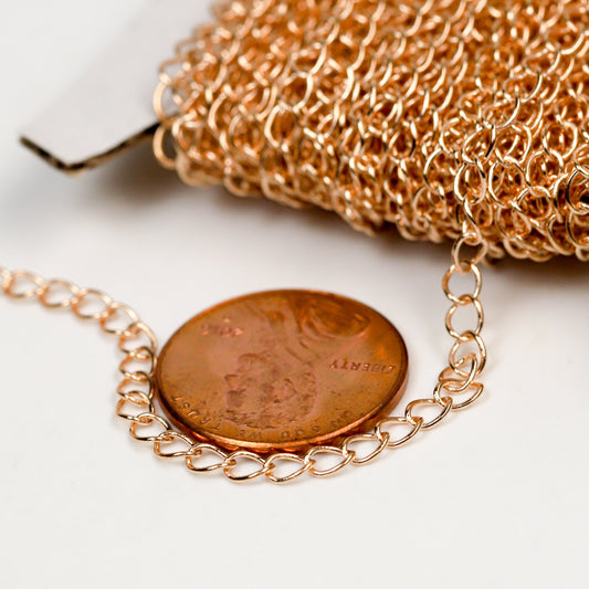 10 feet of Champagne Gold Plated / Pinky Gold Plated SOLDER Curb Chain EXTENDER Chain - 4x3mm Soldered  - 43CURB