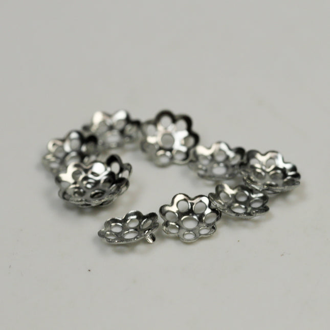 400 pcs Rhodium Plated Bead Caps - 6mm