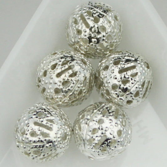 20 pcs of silver plated round filigree beads 10mm