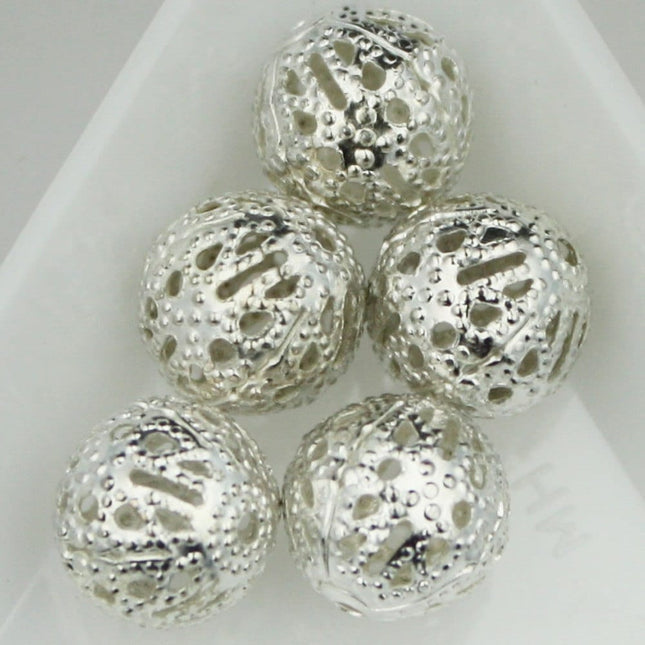 20 pcs of silver plated round filigree beads 10mm