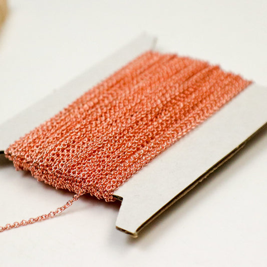 10 feet Bright Copper Plated Micro Cable Chain, Round SOLDERED Cable Chain - 1.6x1.4mm- Free Jump Rings 50pcs Dainty Delicate - 1614S
