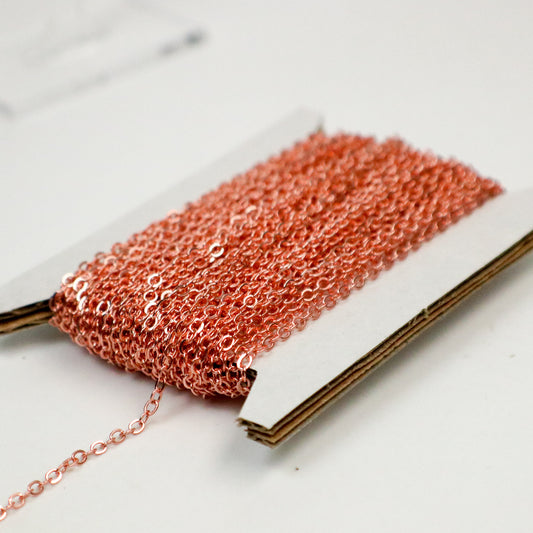 300 Ft Non Tarnish Flat Cable Chain - Copper Micro Flat Chain - 3x1.7mm SOLDER - little Oval Small Soldered Cable - AT317