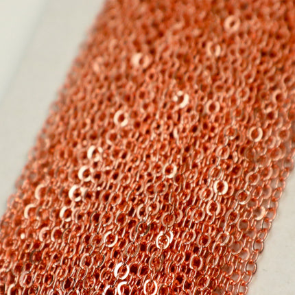 100 Ft Non Tarnish Flat Cable Chain - Copper Micro Flat Chain - 3x1.7mm SOLDER - little Oval Small Soldered Cable - AT317