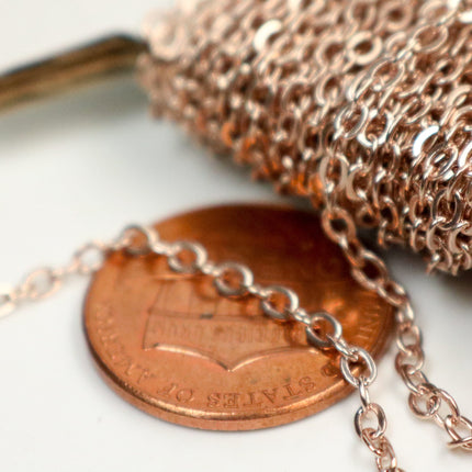 300 Ft Non Tarnish Flat Cable Chain -   ROSE Gold Flat Chain - 3x1.7mm SOLDER - Anti Tarnish Free Resistant Soldered Cable - AT317F