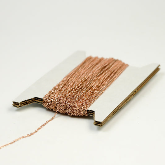 100 Ft. Non Tarnish Flat Cable Chain - ROSE Gold Micro Flat Chain - 1.5x1.2mm SOLDER - Anti Tarnish Free Resistant Cable - AT1512F