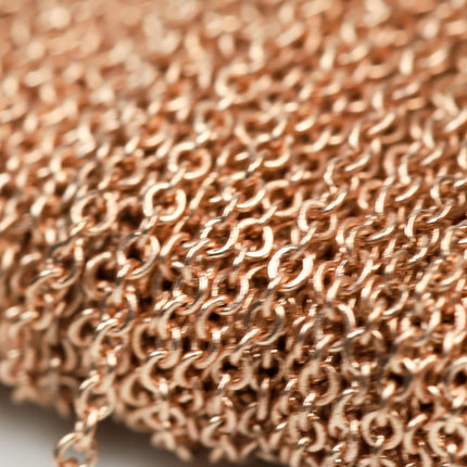 100 Ft. Non Tarnish Flat Cable Chain - ROSE Gold Micro Flat Chain - 1.5x1.2mm SOLDER - Anti Tarnish Free Resistant Cable - AT1512F
