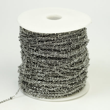 100 Ft Stainless Steel Satellite Chain - Ball Beaded Solder Flat Cable Chain - 3x1.7mm Flat Link - Bulk Wholesale Necklace - ST317FSAT