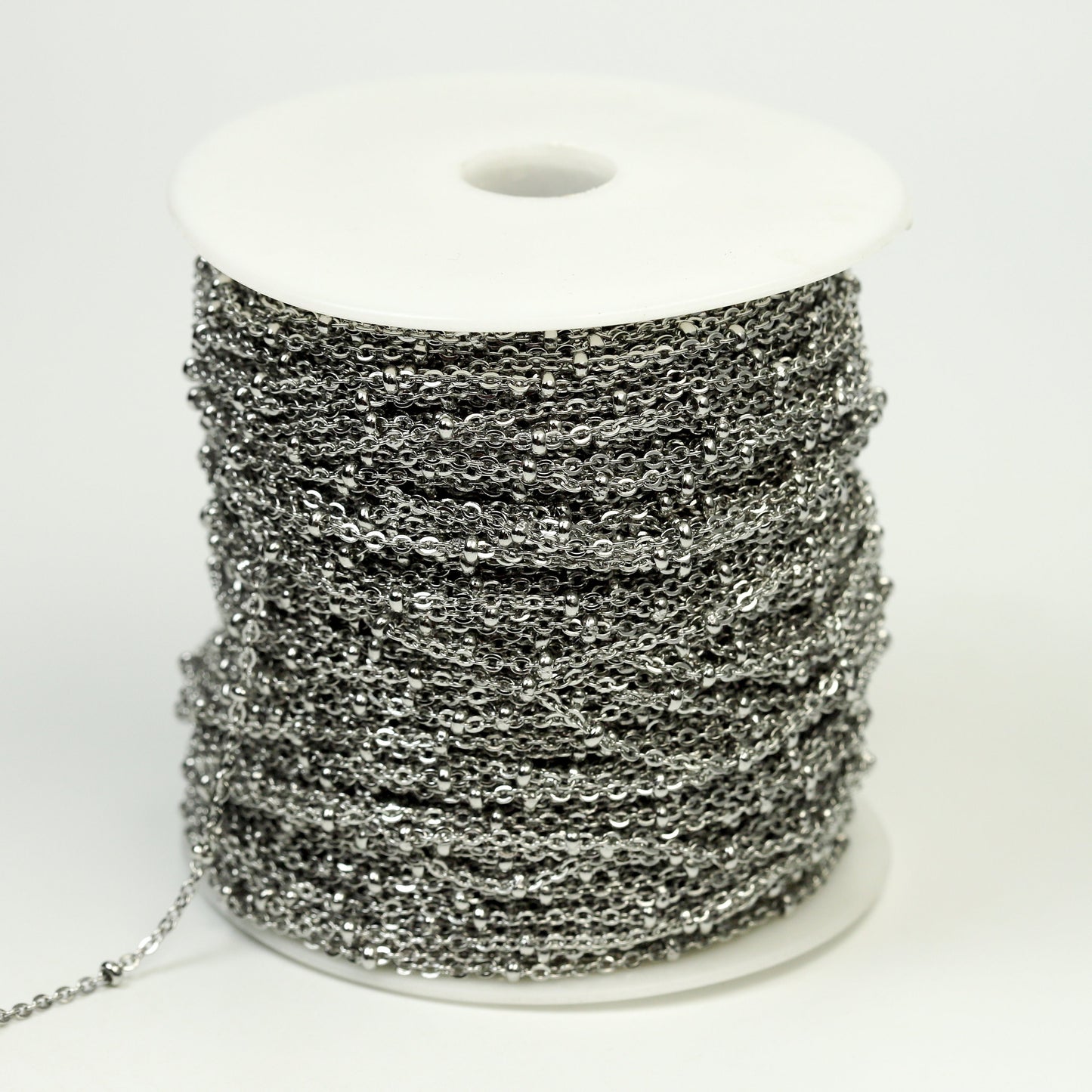 10 Ft Stainless Steel Satellite Chain - Ball Beaded Solder Flat Cable Chain - 3x1.7mm Flat Link - Bulk Wholesale Necklace - ST317FSAT