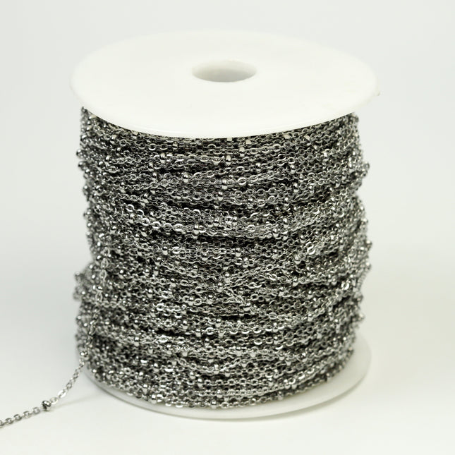 30 Ft Stainless Steel Satellite Chain - Ball Beaded Solder Flat Cable Chain - 3x1.7mm Flat Link - Bulk Wholesale Necklace - ST317FSAT