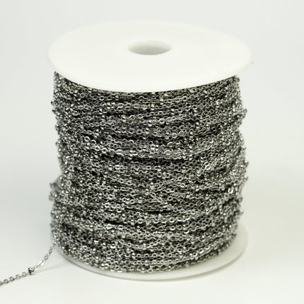 3 Ft Stainless Steel Satellite Chain - Ball Beaded Solder Flat Cable Chain - 3x1.7mm Flat Link - Bulk Wholesale Necklace - ST317FSAT
