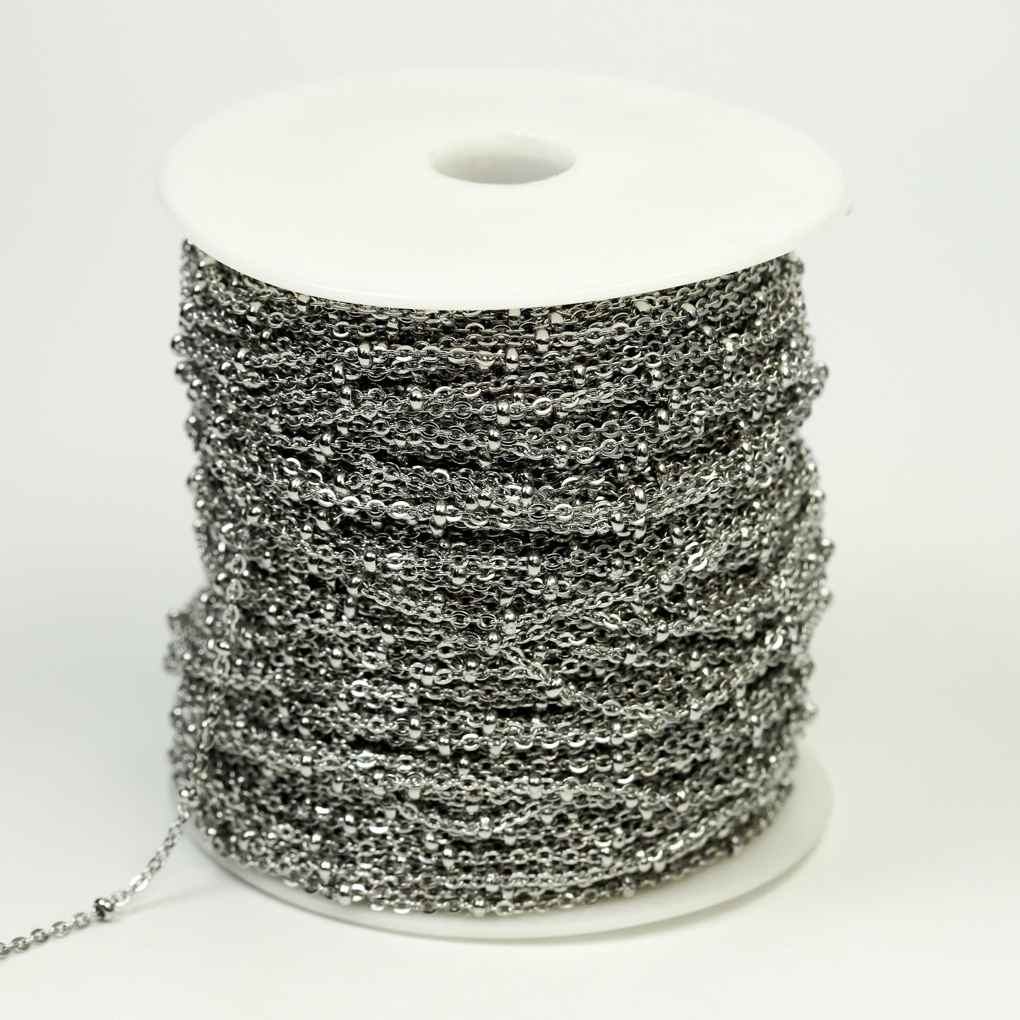 3 Ft Stainless Steel Satellite Chain - Ball Beaded Solder Flat Cable Chain - 3x1.7mm Flat Link - Bulk Wholesale Necklace - ST317FSAT