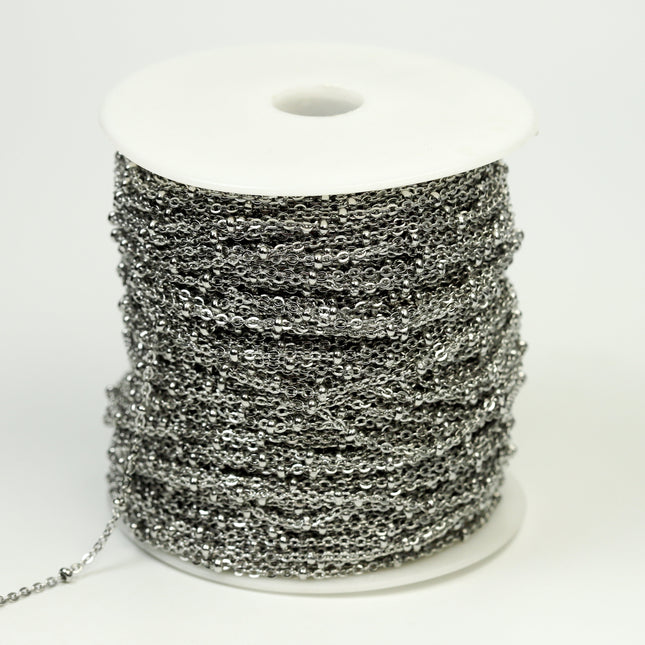 3 Ft Stainless Steel Satellite Chain - Ball Beaded Solder Flat Cable Chain - 3x1.7mm Flat Link - Bulk Wholesale Necklace - ST317FSAT