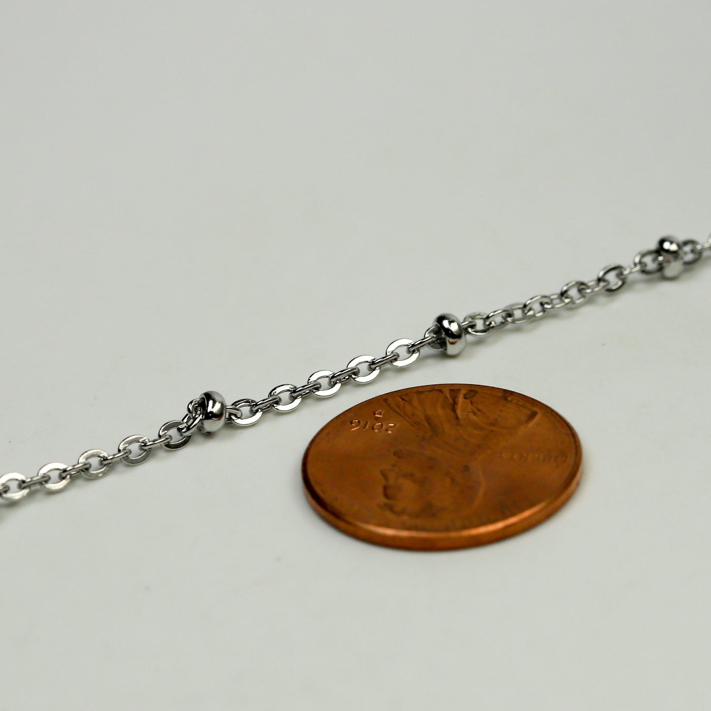 10 Ft Stainless Steel Satellite Chain - Ball Beaded Solder Flat Cable Chain - 3x1.7mm Flat Link - Bulk Wholesale Necklace - ST317FSAT