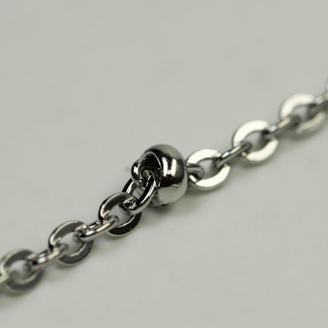 100 Ft Stainless Steel Satellite Chain - Ball Beaded Solder Flat Cable Chain - 3x1.7mm Flat Link - Bulk Wholesale Necklace - ST317FSAT