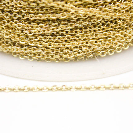 10 feet TARNISH Resistant Tarnish FREE Anti Tarnished - 18K Gold Plated Micro Flat Chain -2mm  2x1.4mm SOLDER - little Soldered AT214F