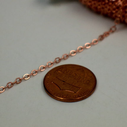 10 Ft Non Tarnish Flat Cable Chain - Copper Flat Chain - 3x1.7mm SOLDER - little Oval Small Anti Tarnish Free Resistant Soldered - AT317