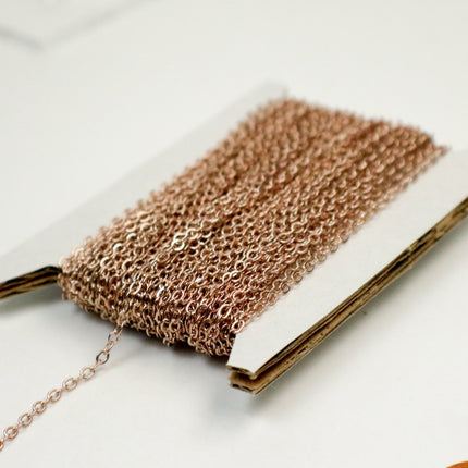 100 Ft Non Tarnish Flat Cable Chain -   ROSE Gold Flat Chain - 3x1.7mm SOLDER - Anti Tarnish Free Resistant Soldered Cable - AT317F