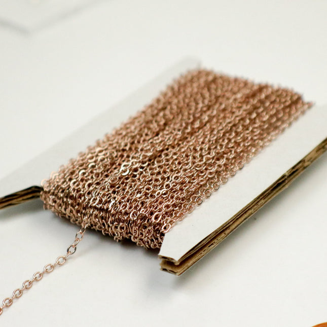 100 Ft Non Tarnish Flat Cable Chain -   ROSE Gold Flat Chain - 3x1.7mm SOLDER - Anti Tarnish Free Resistant Soldered Cable - AT317F