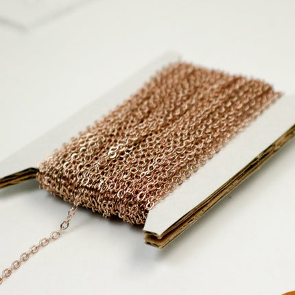 300 Ft Non Tarnish Flat Cable Chain -   ROSE Gold Flat Chain - 3x1.7mm SOLDER - Anti Tarnish Free Resistant Soldered Cable - AT317F