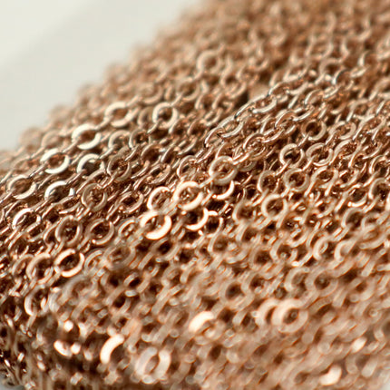 100 Ft Non Tarnish Flat Cable Chain -   ROSE Gold Flat Chain - 3x1.7mm SOLDER - Anti Tarnish Free Resistant Soldered Cable - AT317F