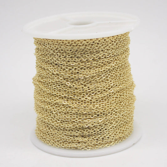 100 feet TARNISH Resistant Tarnish FREE Anti Tarnished 18K Gold Plated Flat Cable Chain - 2.4x1.7mm SOLDER - Soldered Cable - AT2417F