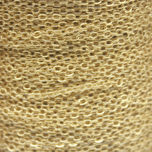 100 feet TARNISH Resistant Tarnish FREE Anti Tarnished 18K Gold Plated Flat Cable Chain - 2.4x1.7mm SOLDER - Soldered Cable - AT2417F
