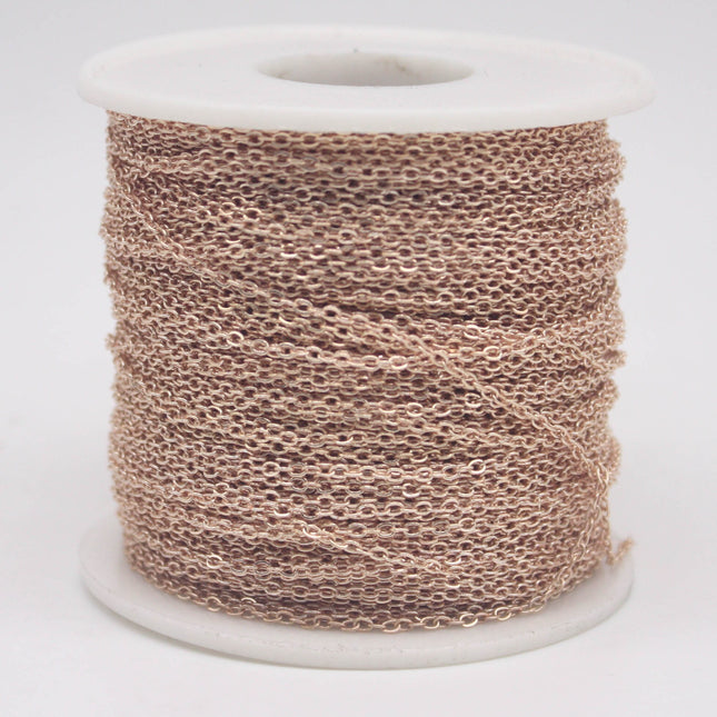 32 feet TARNISH Resistant Tarnish FREE Anti Tarnished Champagne Gold Plated Flat Cable Chain - 2.4x1.7mm SOLDER - Soldered - AT2417F