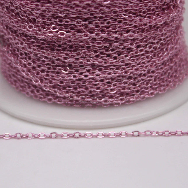 300 feet TARNISH Resistant Tarnish FREE Anti Tarnished Pink Copper Plated Flat Cable Chain - 2.4x1.7mm SOLDER - Soldered - AT2417F