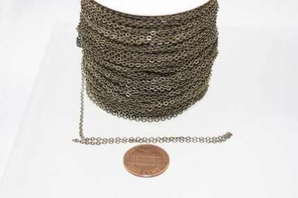 12 ft Antique Brass Chain - 2.4x1.7mm SOLDER Chain - Antique Bronze little Oval Flat Soldered Cable Chain - Bulk Wholesale Chain - 2417F