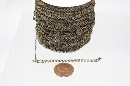 12 ft Antique Brass Chain - 2.4x1.7mm SOLDER Chain - Antique Bronze little Oval Flat Soldered Cable Chain - Bulk Wholesale Chain - 2417F