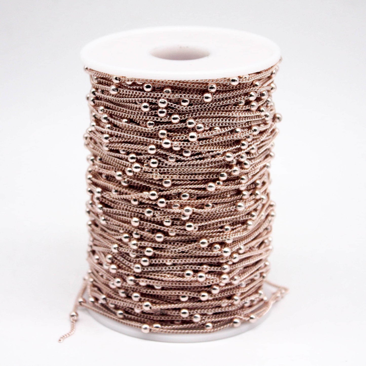 32 Ft Non Tarnished Satellite Curb Chain Rose Gold Plated  - 1.6mm Curb 3.5mm Large Beads - Anti Tarnish Free Chain - AT1.6SATBB