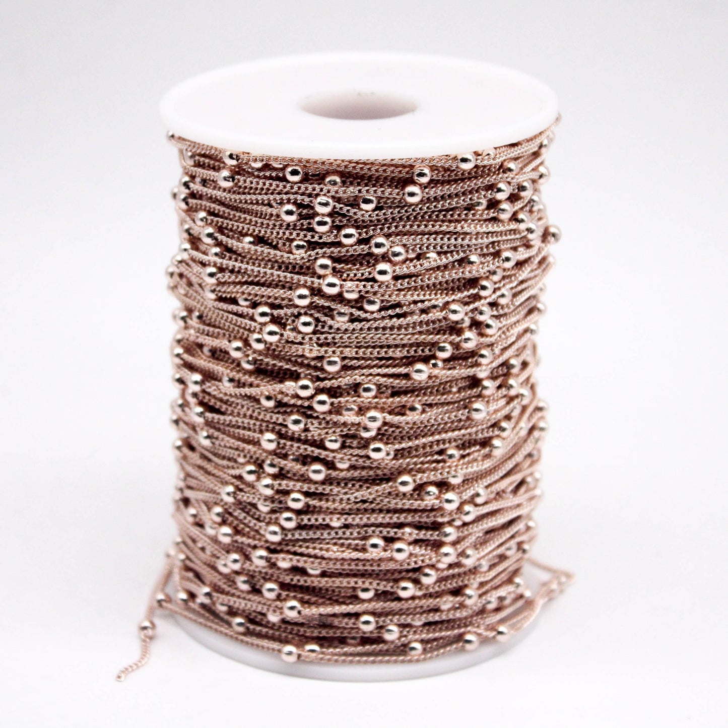 300 Ft Non Tarnished Satellite Curb Chain Rose Gold Plated  - 1.6mm Curb 3.5mm Large Beads - Anti Tarnish Free Chain - AT1.6SATBB