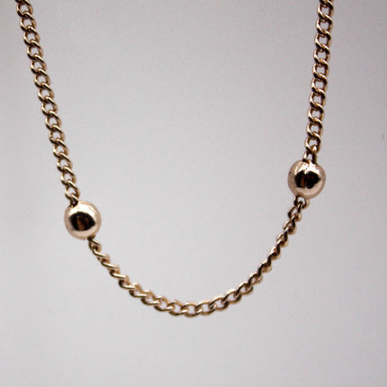 32 Ft Non Tarnish Satellite Curb Chain Champagne Gold Plated  - 1.6mm Curb 3.5mm Large Beads - Anti Tarnish Free Chain - AT1.6SATBB