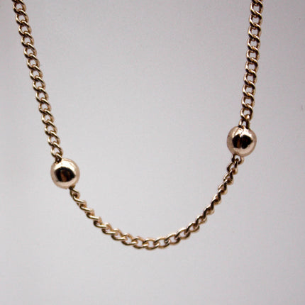 3 Ft Non Tarnish Satellite Curb Chain Champagne Gold Plated  - 1.6mm Curb 3.5mm Large Beads - Anti Tarnish Free Chain - AT1.6SATBB