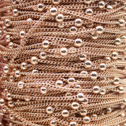 3 Ft Non Tarnish Satellite Curb Chain Champagne Gold Plated  - 1.6mm Curb 3.5mm Large Beads - Anti Tarnish Free Chain - AT1.6SATBB