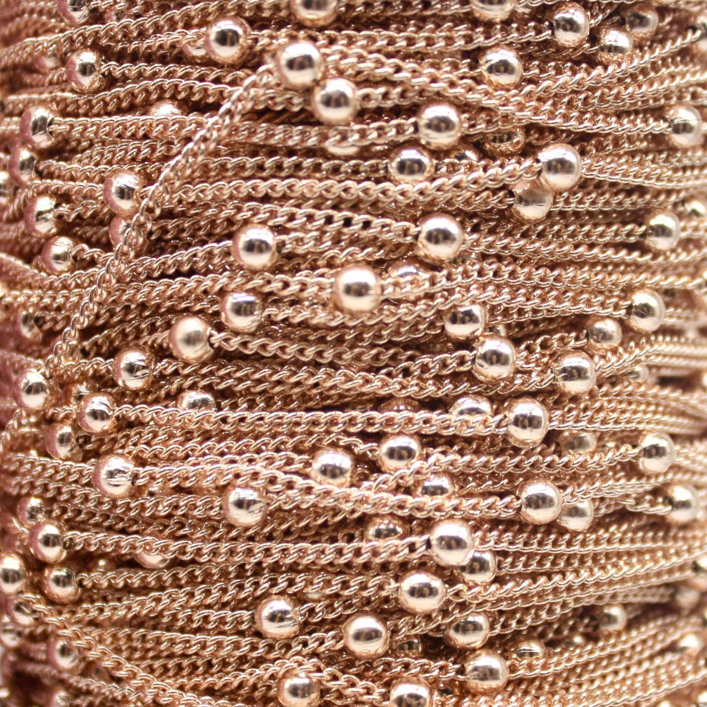 10 Ft Non Tarnish Satellite Curb Chain Champagne Gold Plated  - 1.6mm Curb 3.5mm Large Beads - Anti Tarnish Free Chain - AT1.6SATBB