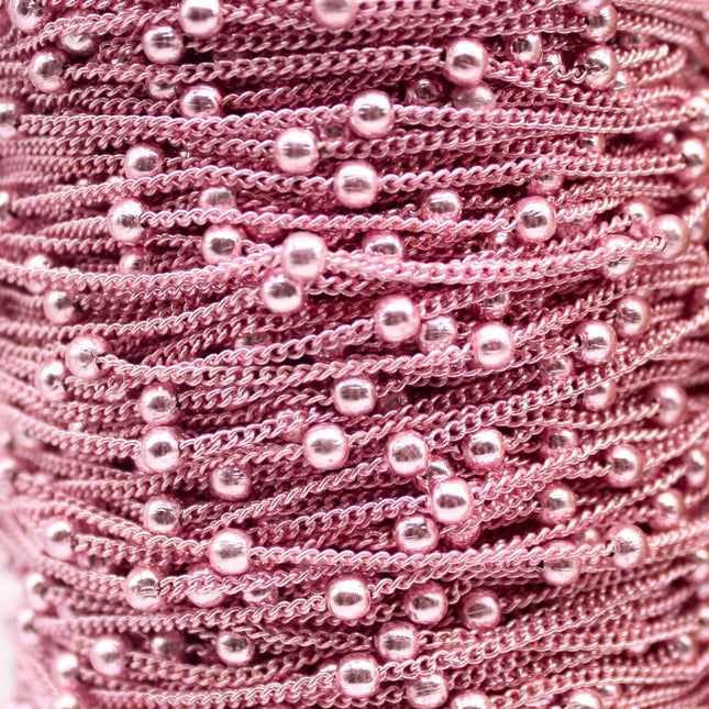 100 Ft Non Tarnish Satellite Chain Pink/Bright Copper Plated Satellite LARGE Ball Solder Curb Chain - 1.6mm Link- 3.5mm - AT1.6SATBB