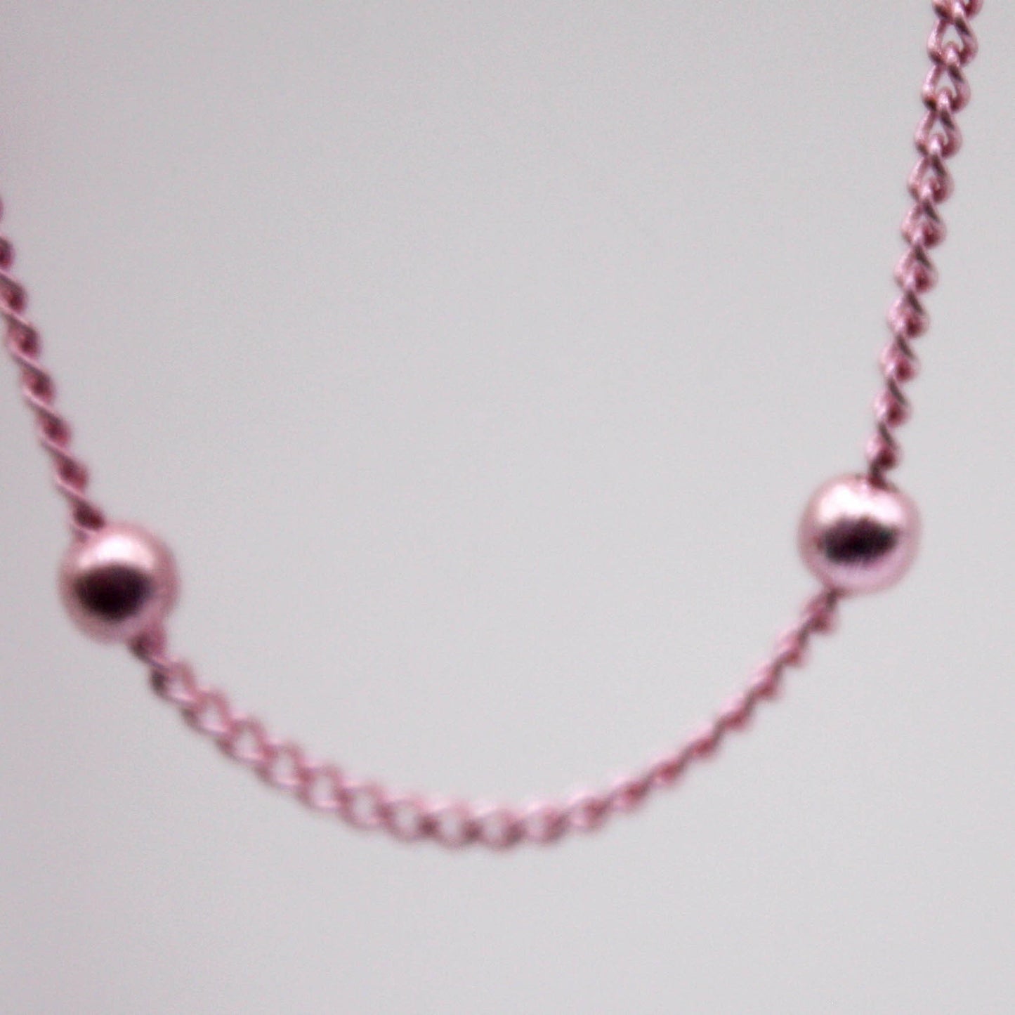 3 Ft Non Tarnish Satellite Curb Chain Pink/Bright Copper Plated  - 1.6mm Curb 3.5mm Large Beads - Anti Tarnish Free Chain - AT1.6SATBB