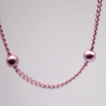 10 Ft Non Tarnish Satellite Curb Chain Pink/Bright Copper Plated  - 1.6mm Curb 3.5mm Large Beads - Anti Tarnish Free Chain - AT1.6SATBB