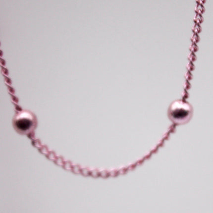 32 Ft Non Tarnish Satellite Curb Chain Pink/Bright Copper Plated  - 1.6mm Curb 3.5mm Large Beads - Anti Tarnish Free Chain - AT1.6SATBB