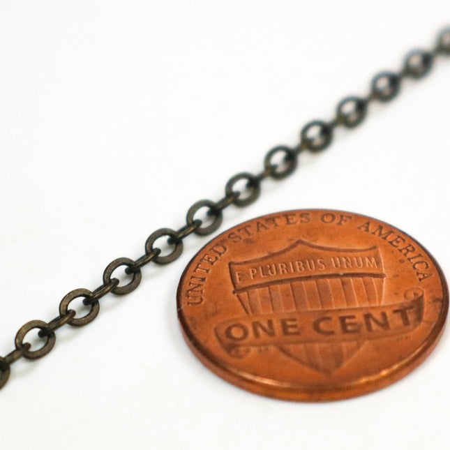 32 ft DARK Antique Brass Flat Cable Chain - 3.4x2.9mm SOLDERED Link - Antique Bronze Bulk Flat Cable Chain  - 3429F-ABD