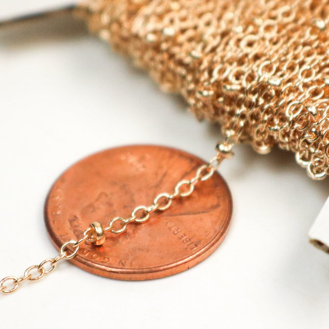 100 feet Pinky Gold (Champagne Gold) Plated Chain of Tiny Satellite Chain Cable BALL Chain- 2.0x1.4mm SOLDERED Necklace  - 2014SAT