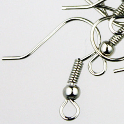 100 pcs of fish Hook with spring and ball Earwire 19X17mm - Rhodium Plated