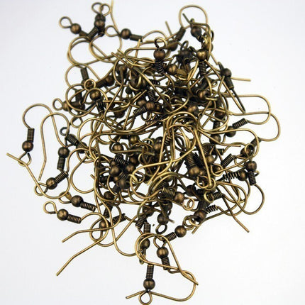 300 pcs of Antique Brass fish Hook with spring and ball Earwire 19X17mm