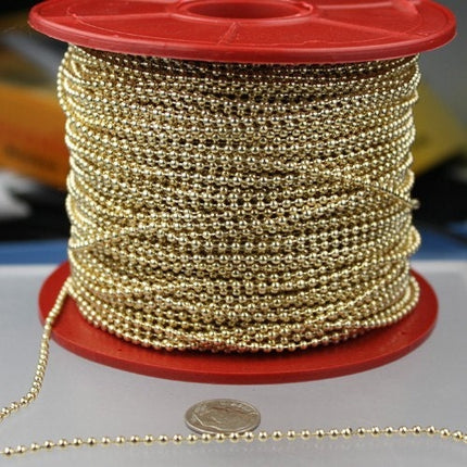 Gold Plated Chain Ball Bulk Chain, 32 ft. of ROUND BALL chain -2.4mm ball size - w/ FREE 20 pcs Connectors (Insert) - 24BALL