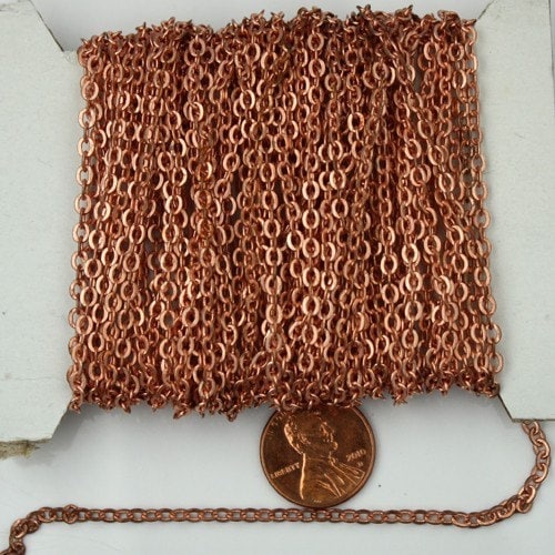 32 ft spool of Antique Copper finished  Brass Flat Soldered Cable Chain 3.4x2.9mm - 3429F-AC